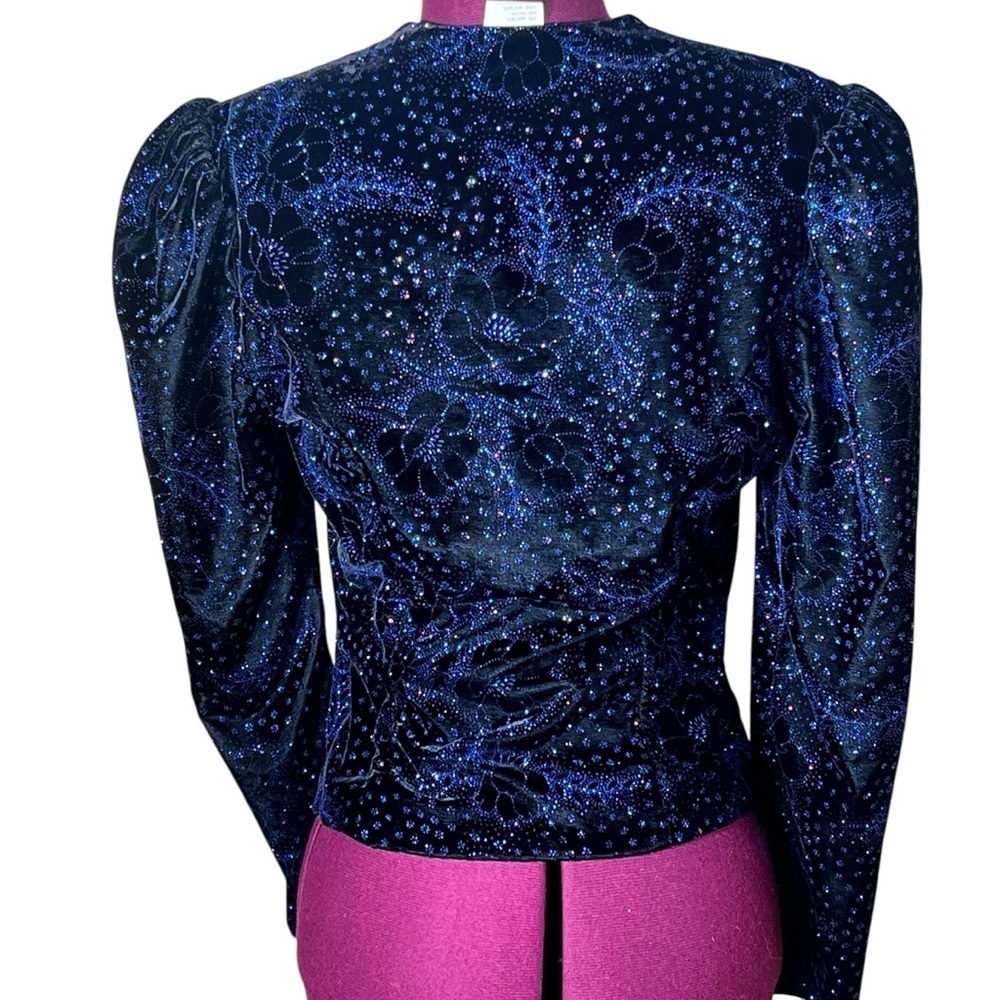 Gunne Sax By Jessica McClintock Velvet Sparkly Long Sleeve Peplum Top Women’s 11 - Picture 3 of 11
